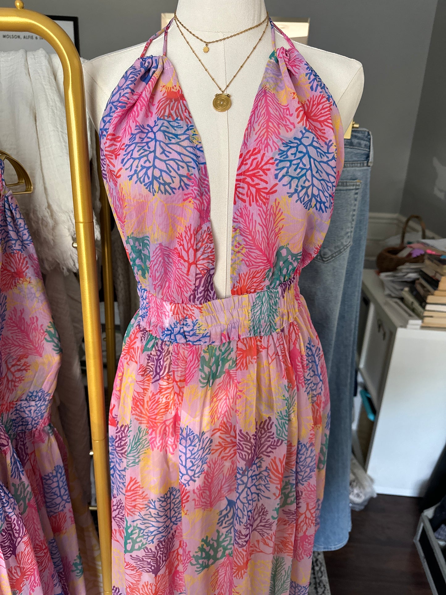 Mauve Sedge Rush Halter Neck Maxi Dress