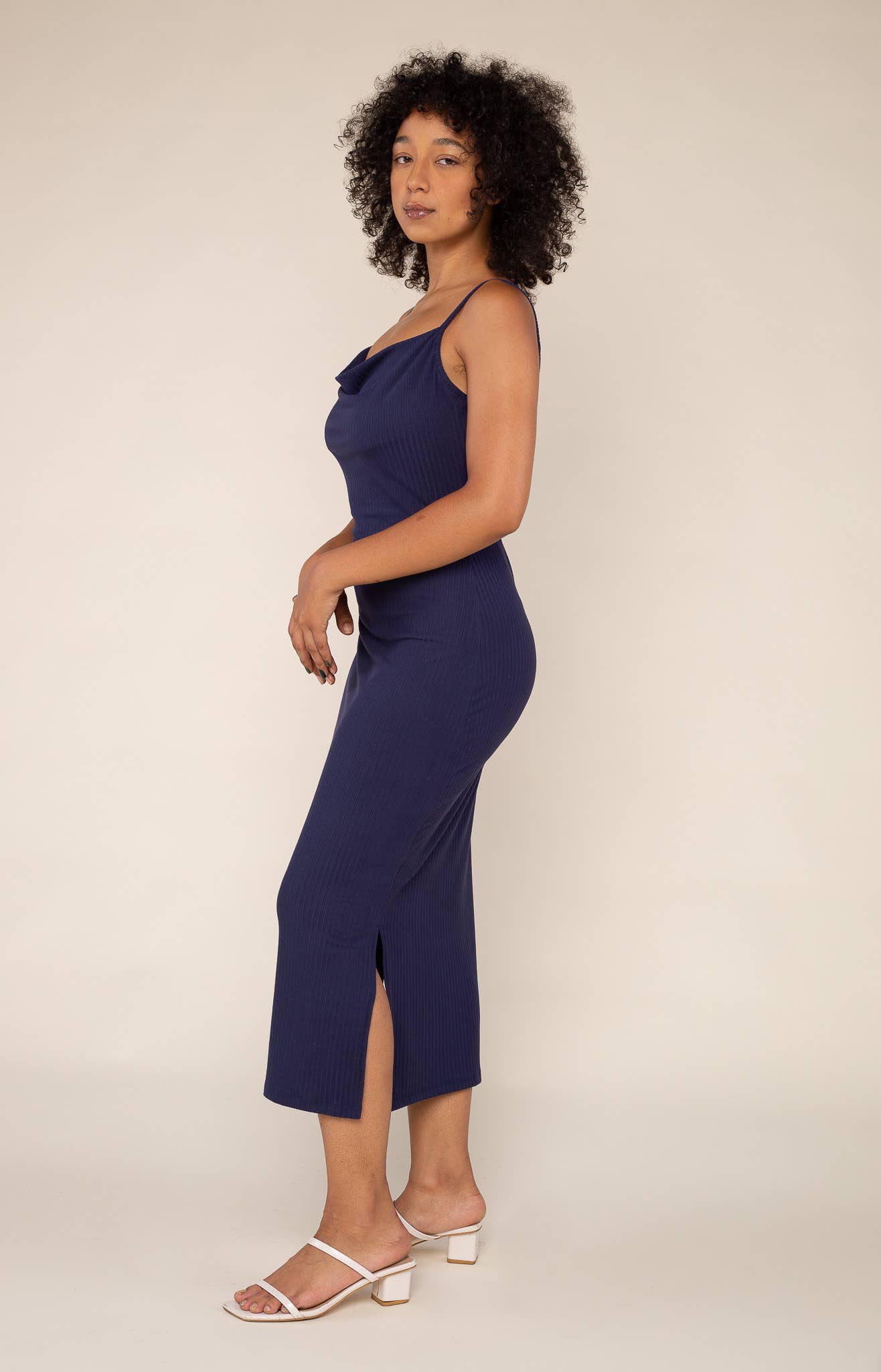 Ribbed Cowel Neck Dress