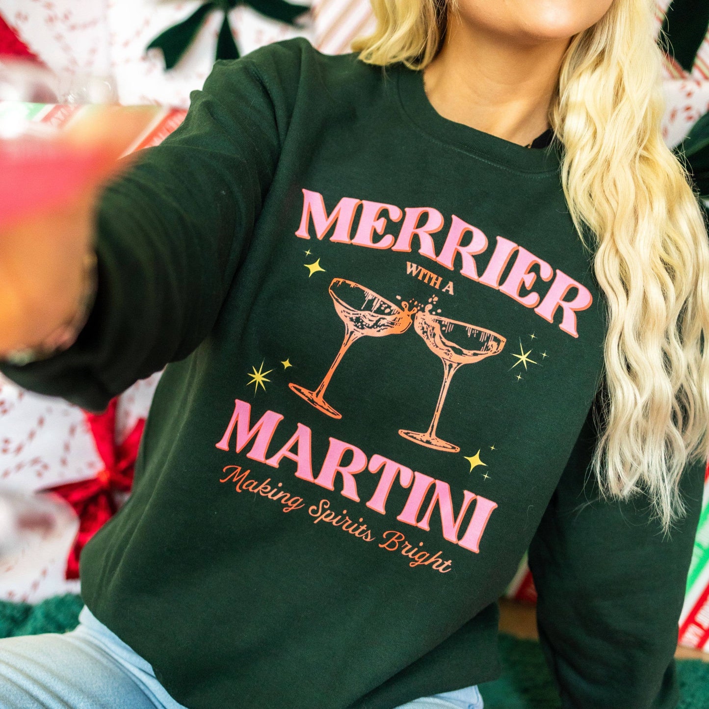 Christmas Sweatshirt, Merrier with a Martini, Graphic Shirt