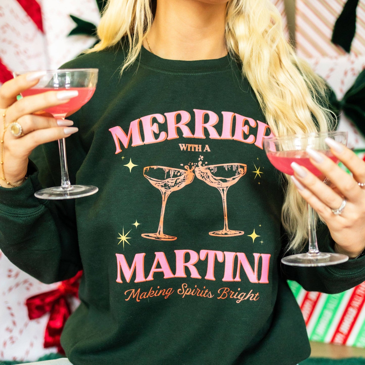 Christmas Sweatshirt, Merrier with a Martini, Graphic Shirt