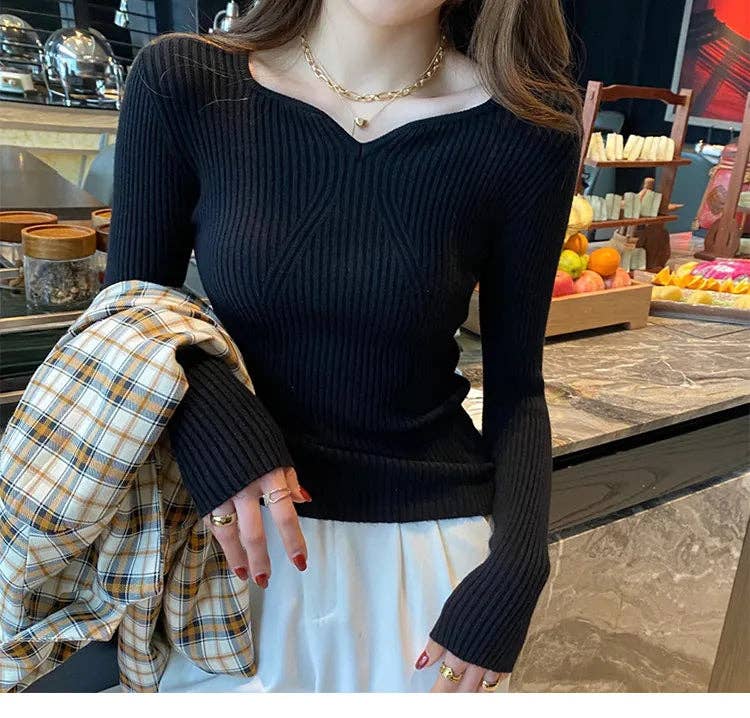 Women Slim V-Neck Bottoming Sweater