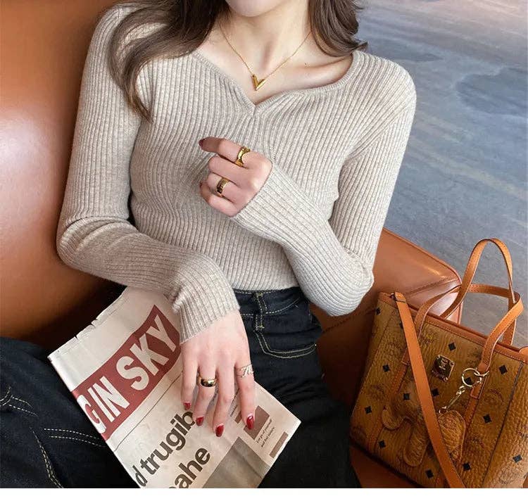 Women Slim V-Neck Bottoming Sweater