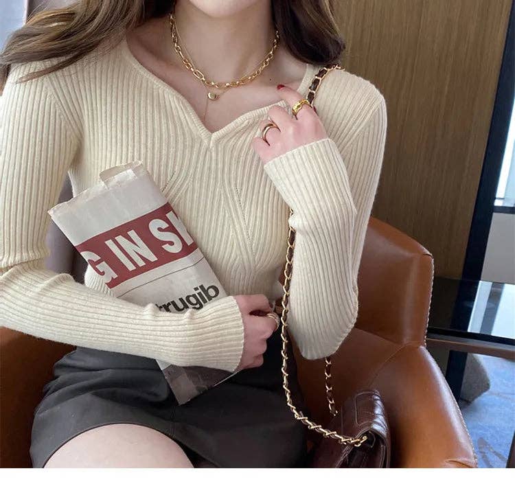 Women Slim V-Neck Bottoming Sweater