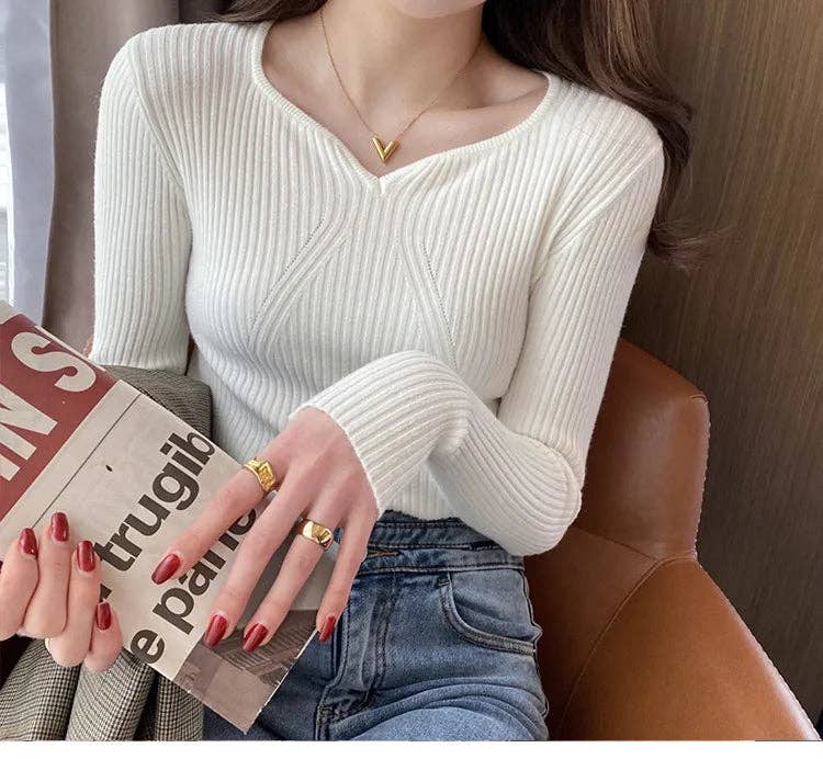 Women Slim V-Neck Bottoming Sweater