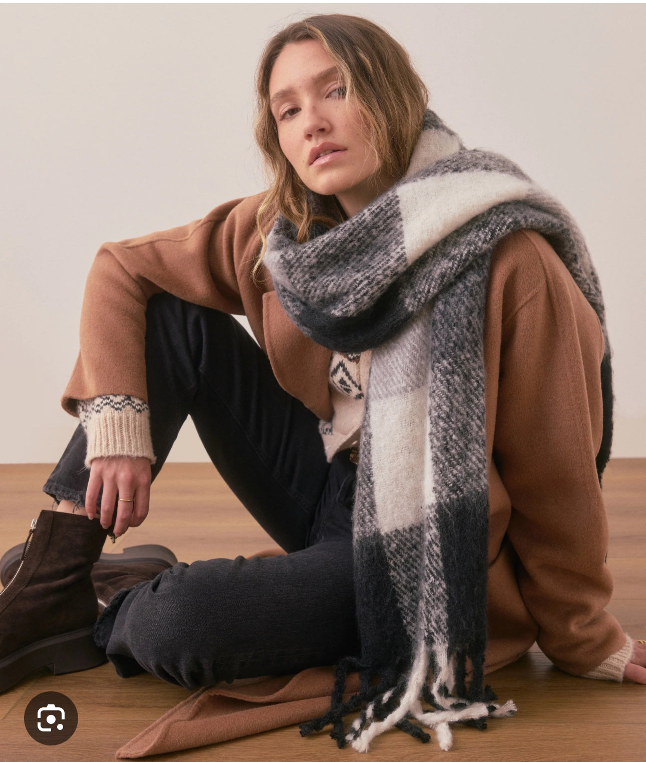 Brushed Scarf - Black White