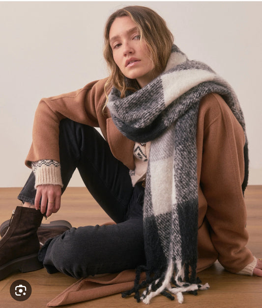 Brushed Scarf - Black White