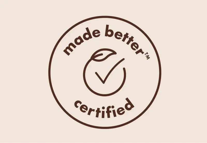 Logo for 'made better certified' on a beige background