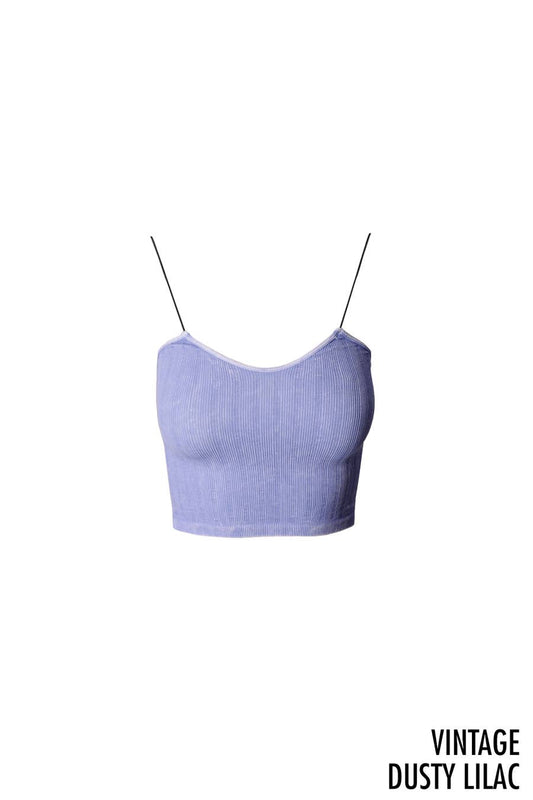 Vintage dusty lilac crop top with thin straps on a white background