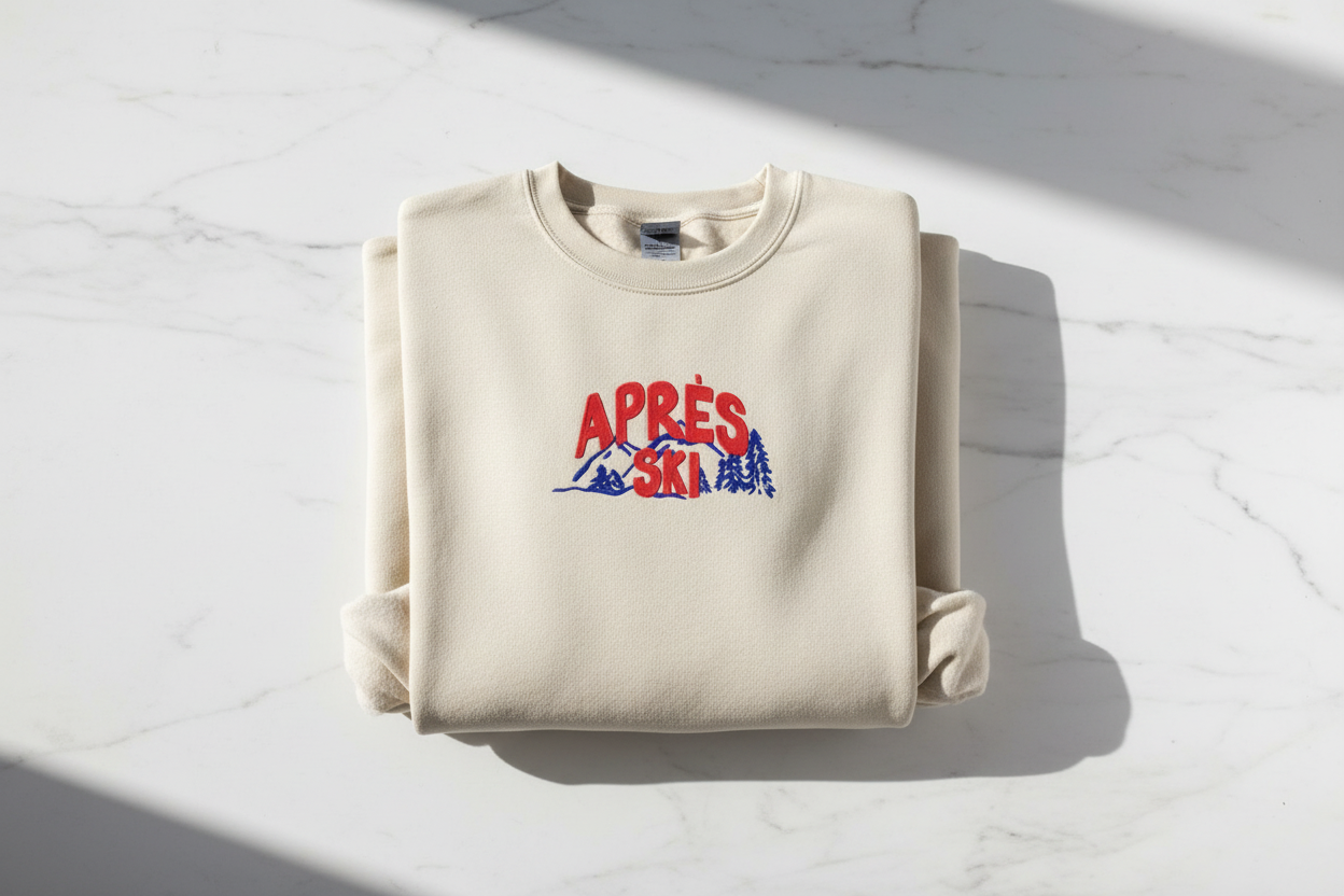 Apres Ski Sweatshirt Flat Lay Sleeves Folded