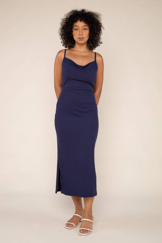 Ribbed Cowel Neck Dress