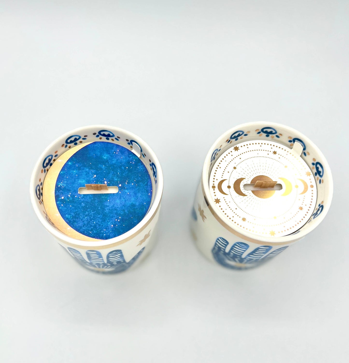 NEW! Beautiful Gold & Blue White Ceramic Hamsa Candle