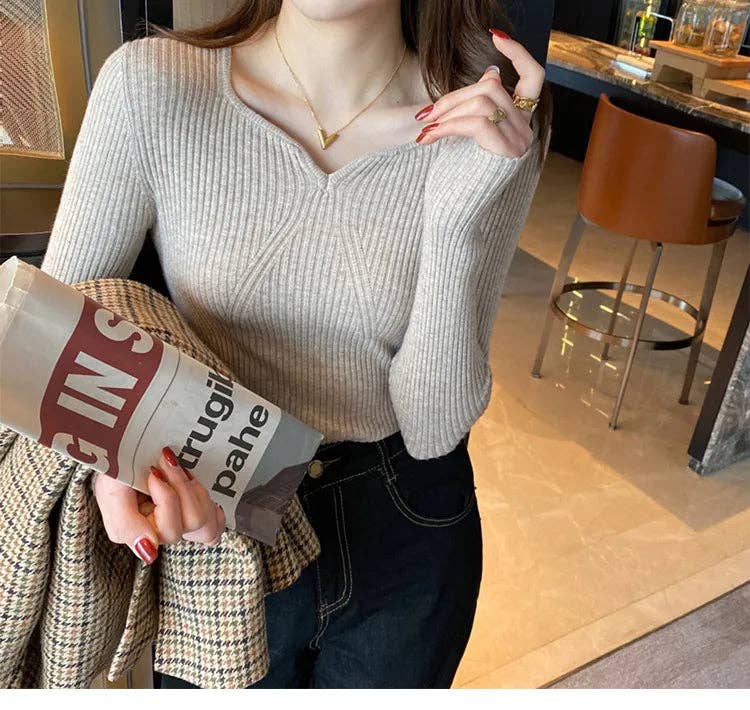 Women Slim V-Neck Bottoming Sweater